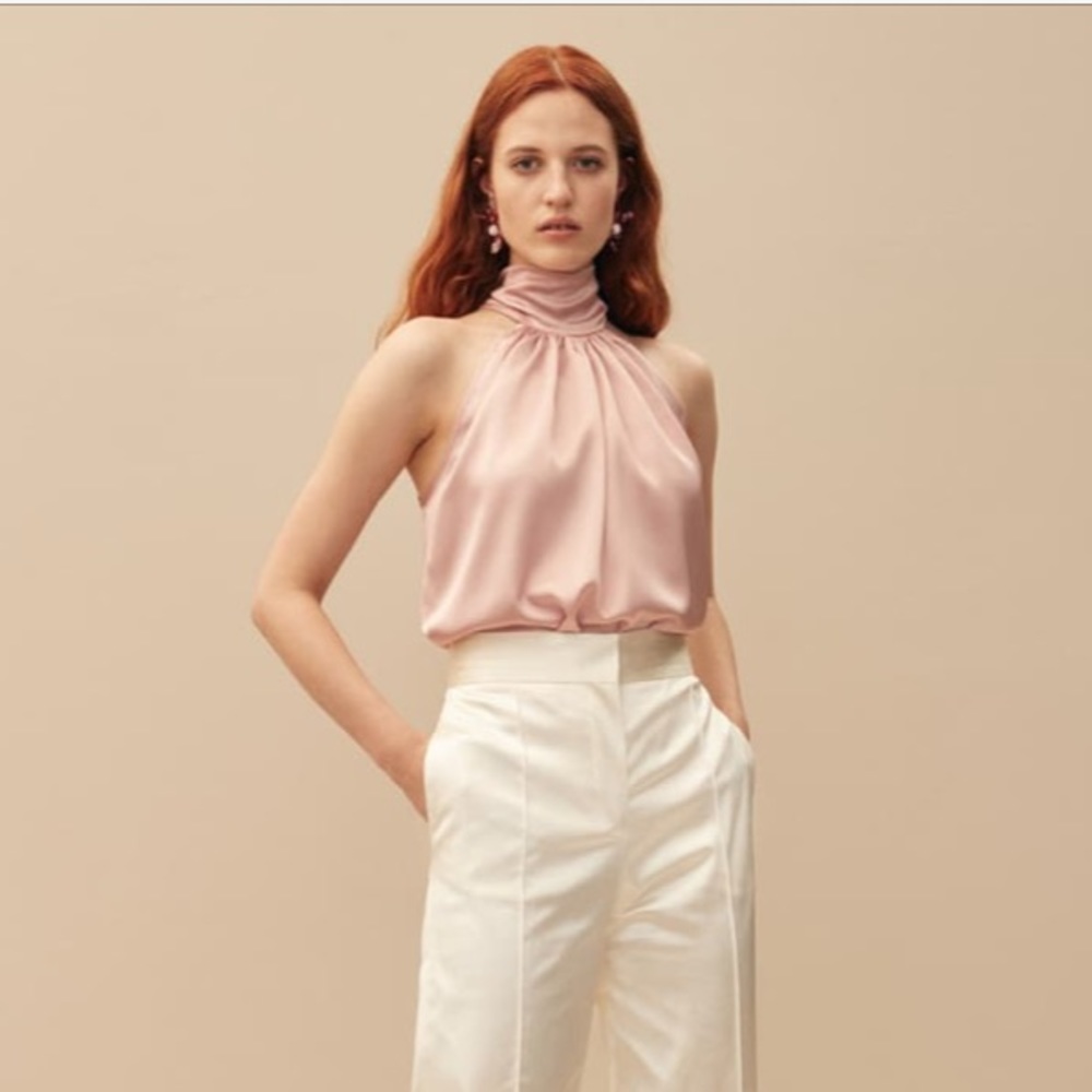 Bishop and young satin high neck with bow tie top